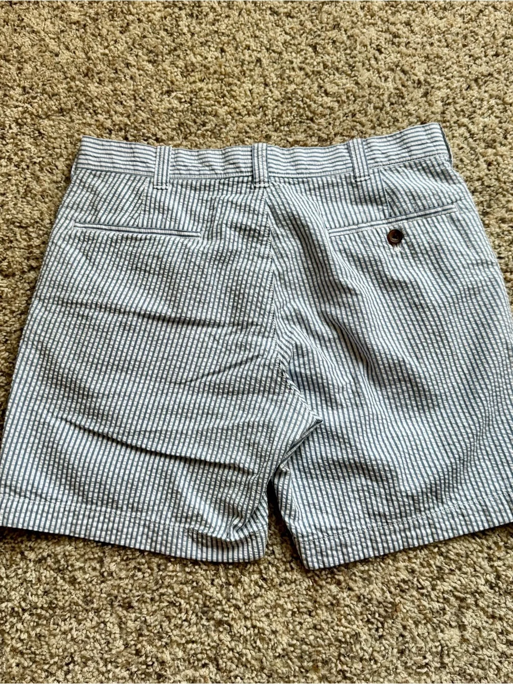 J.Crew Mens 30 Seersucker Shorts 7” Inseam Blue White Striped Preppy Chino
